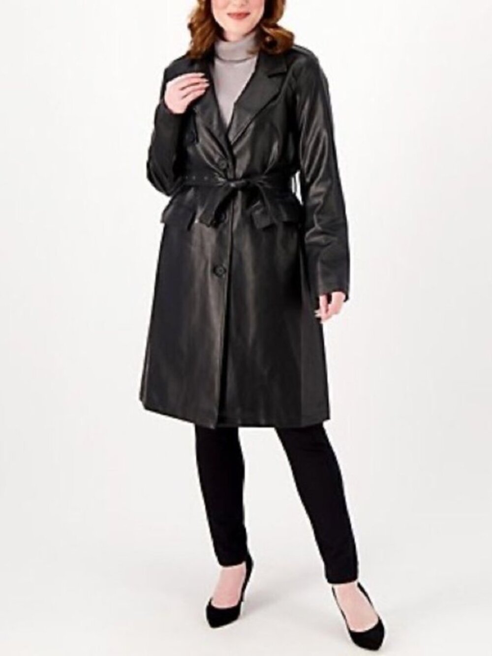 Attitudes by Renee Faux Leather Trench Coat